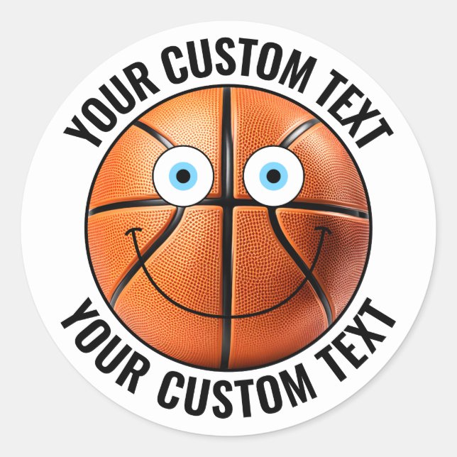 Sticker Rond 20 Basket-Ball Texte personnalisé visage heureux (Devant)