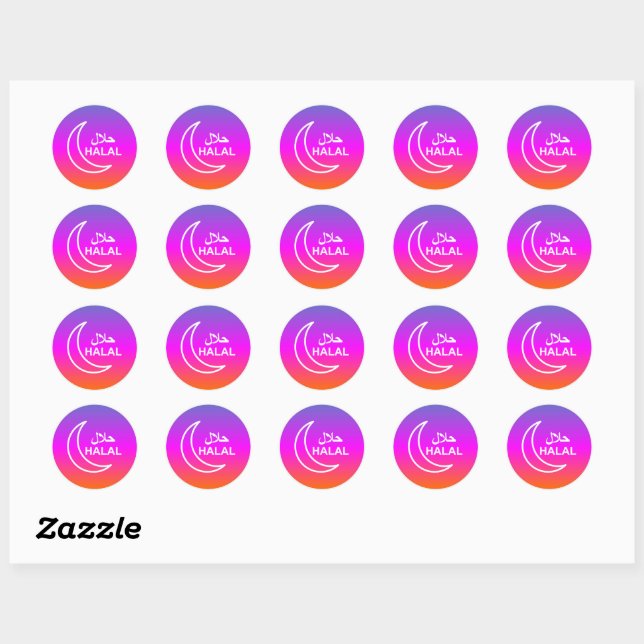 Sticker Rond 20 Halal Anglais Arabe Entreprise (Feuille)