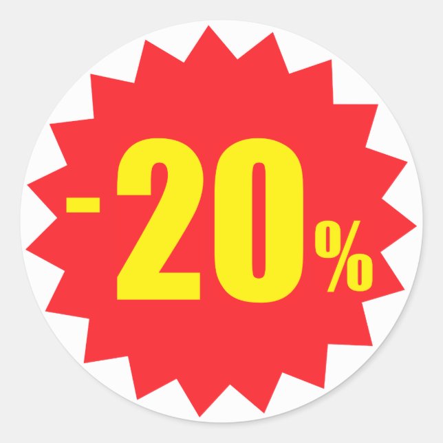 Sticker Rond 20 pour cent d'autocollants de réduction vente, bl (Devant)