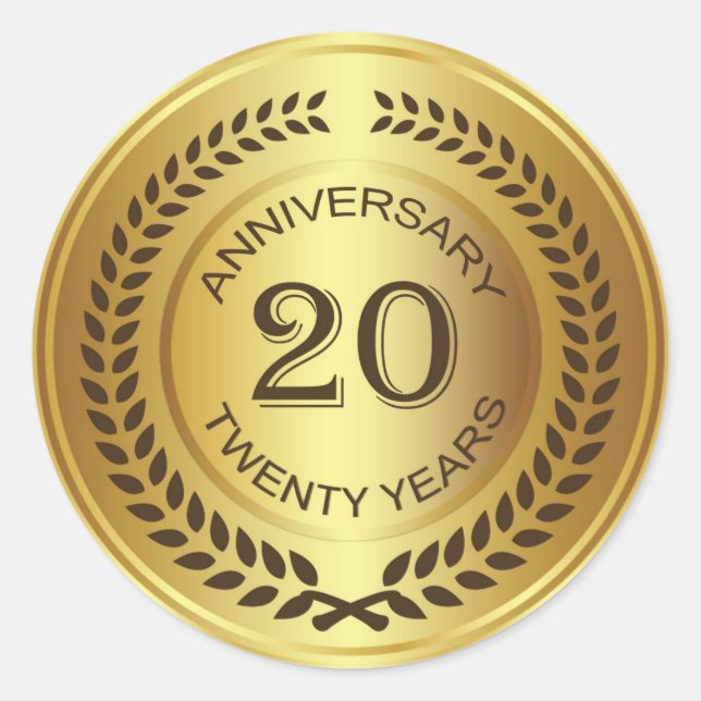 Sticker Rond 20e anniversaire d'or avec couronne de laurier (Devant)