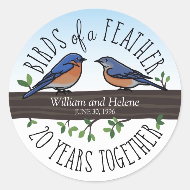 Sticker Rond 20e anniversaire du Mariage, Bluebirds of a Feathe (Devant)