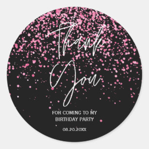 Sticker Rond 21e anniversaire Black Hot Pink Parties scintillan