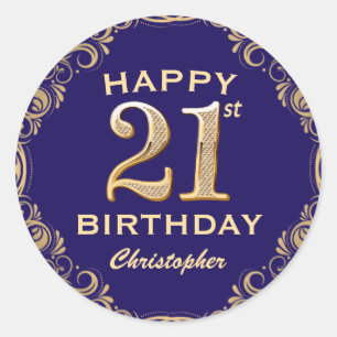 Sticker Rond 21e anniversaire de la Parties scintillant bleu et
