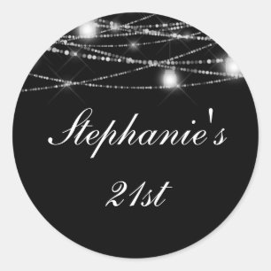 Sticker Rond 21e Anniversaire Fête Jeu lumières Jars Noir