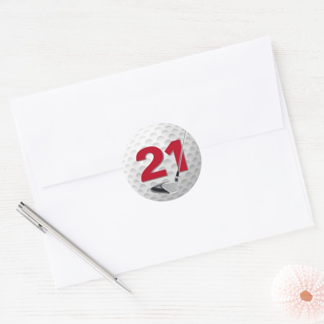 Sticker Rond 21e anniversaire Golf Ball Design (Enveloppe)