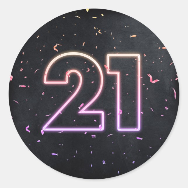 Sticker Rond 21e Anniversaire néon Connexion Noir (Devant)