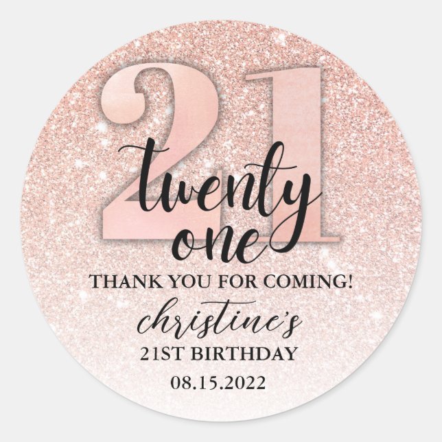 Sticker Rond 21e anniversaire Parties scintillant Merci (Devant)