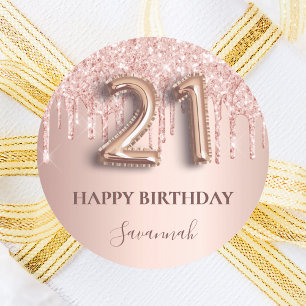 Sticker Rond 21e anniversaire rose or rose