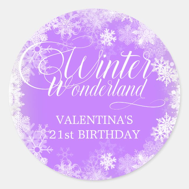Sticker Rond 21e Anniversaire Wonderland Snowflake Favor (Devant)