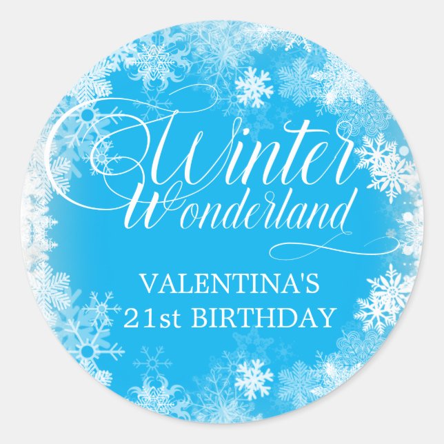 Sticker Rond 21e Anniversaire Wonderland Snowflake Favor (Devant)