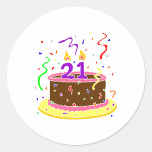Sticker Rond 21ème Gâteau d'anniversaire