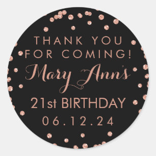 Sticker Rond 21ème noir de confettis d'anniversaire de Merci