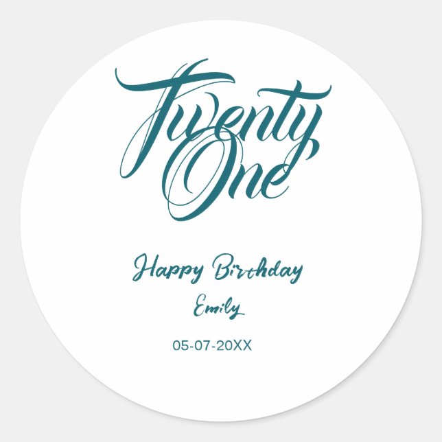 Sticker Rond 21st birthday add name date year blue template thi (Devant)