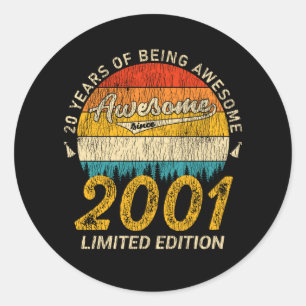 Sticker Rond 24 Ans 2001 Retro Awesome 24e anniversaire Cadeau
