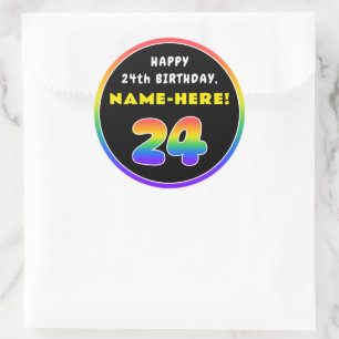 Sticker Rond 24e anniversaire : Arc-en-ciel coloré # 24, Nom pe