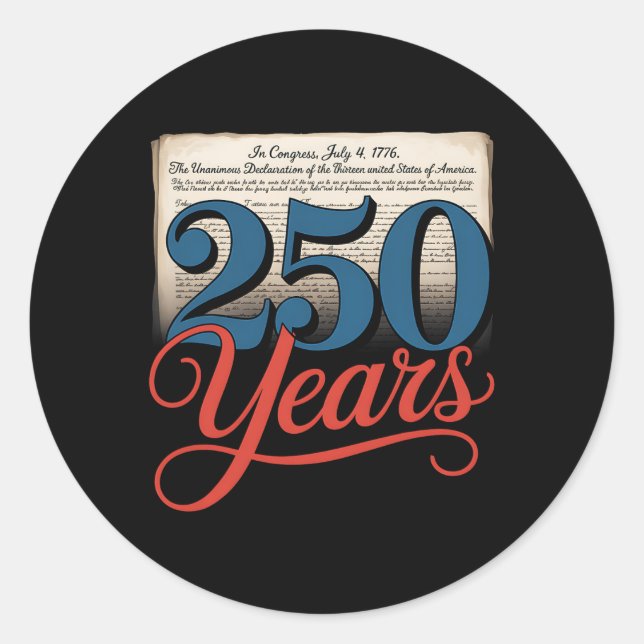 Sticker Rond 250 Ans 1776 Déclaration D'Indépendance Usa Gif (Devant)
