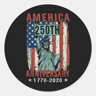 Sticker Rond 250 ans Amérique Anniversaire 4 juillet Indépendan