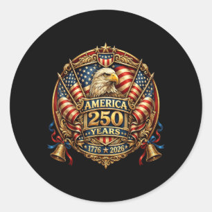 Sticker Rond 250 Ans Anniversaire Américain 1776-2026 Drapeau U