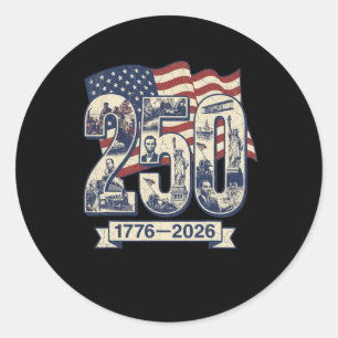 Sticker Rond 250 Ans Anniversaire Américain 250e Merch 4 Juil
