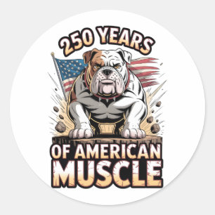 Sticker Rond 250 Ans de Muscle Américain Bulldog
