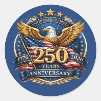 Sticker Rond 250 Ans d'Indépendance Américaine Patriotique