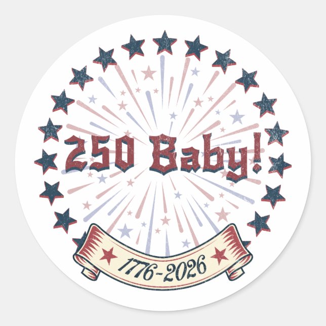 Sticker Rond 250 Baby America 250 Patriotic Fireworks Design (Devant)