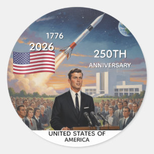 Sticker Rond 250e anniversaire États-Unis, drapeau américain /
