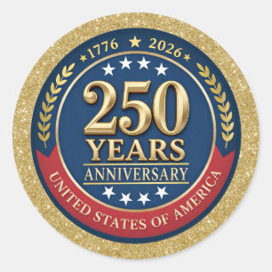 Sticker Rond 250e anniversaire USA Patriotique 1776–2026