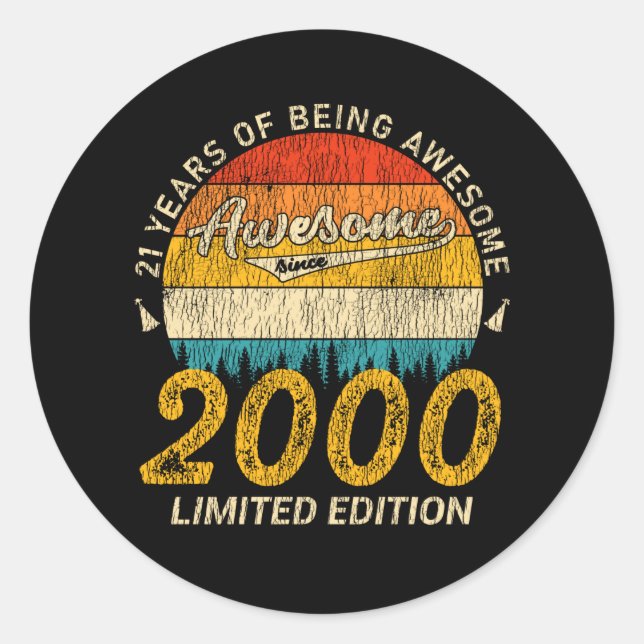 Sticker Rond 25 Ans 2000 Retro Awesome 25e anniversaire Cadeau (Devant)