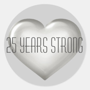 Sticker Rond 25 ans Fort coeur argenté 25e anniversaire