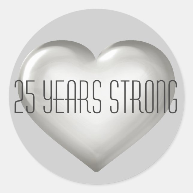Sticker Rond 25 ans Fort coeur argenté 25e anniversaire (Devant)