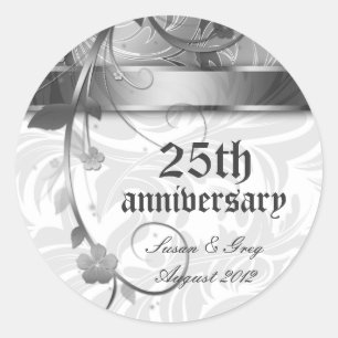 Sticker Rond 25e anniversaire de l'argent Floral