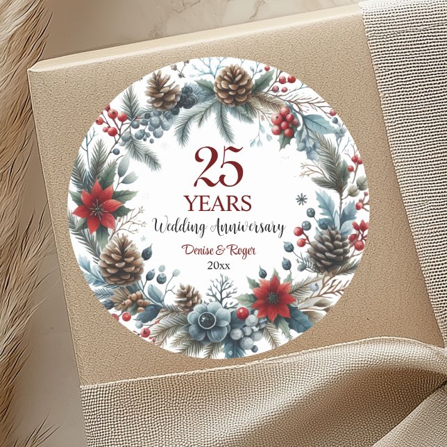 Sticker Rond 25e anniversaire de mariage élégant d'hiver (Créateur téléchargé)