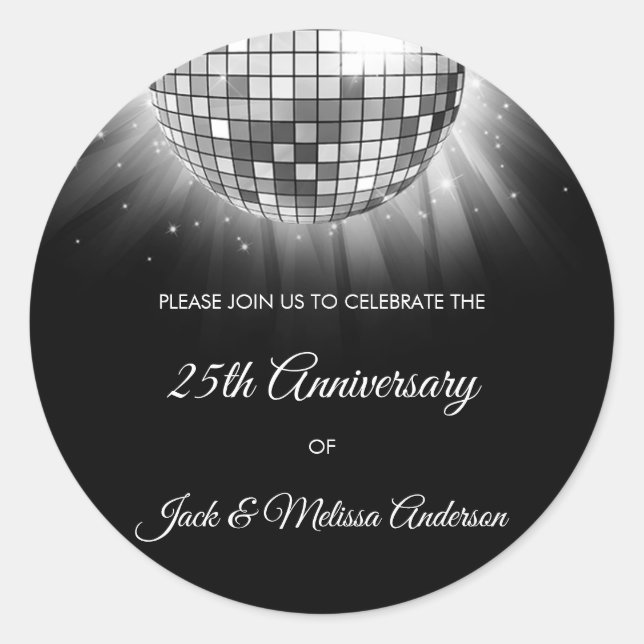 Sticker Rond 25e anniversaire de Mariage soirée boule Disco Arg (Devant)