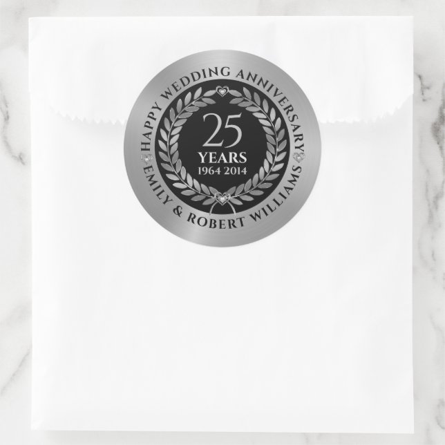 Sticker Rond 25e anniversaire du mariage argent couronne (Sac)