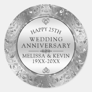 Sticker Rond 25e anniversaire du mariage Cadre floral argenté