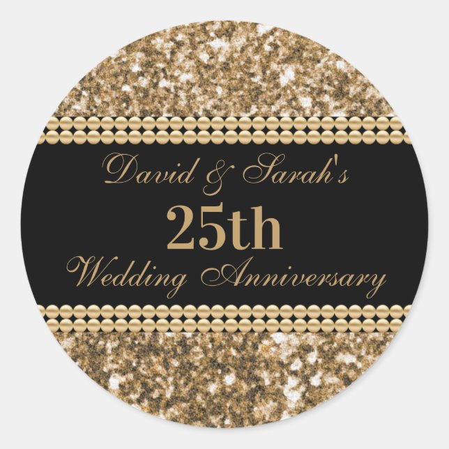 Sticker Rond 25e anniversaire du Mariage Célébration Parties sc (Devant)