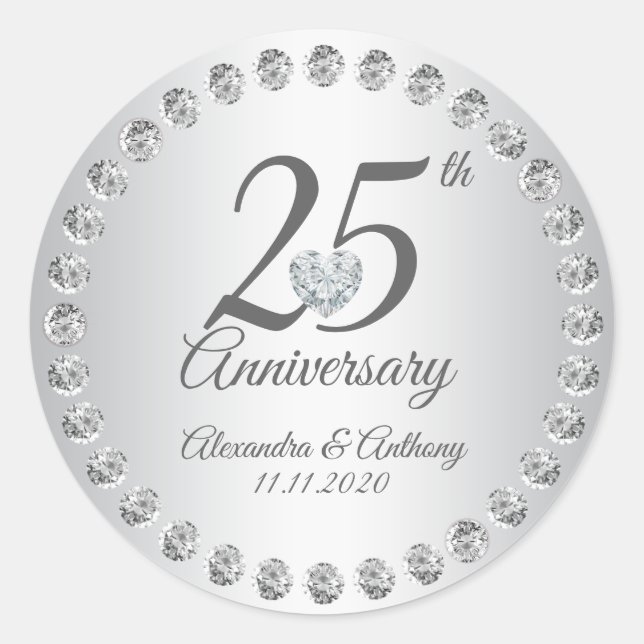 Sticker Rond 25e anniversaire du Mariage personnalisé Diamants  (Devant)