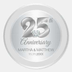 Sticker Rond 25e anniversaire du Mariage Silver Foil personnali