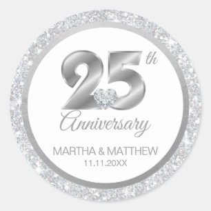 Sticker Rond 25e anniversaire Mariage d'argent personnalisé