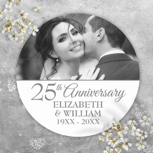 Sticker Rond 25e anniversaire Mariage d'argent Photo Elégant