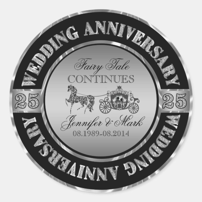 Sticker Rond 25e anniversaire Mariage-Mariage cheval et transpo (Devant)