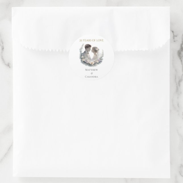Sticker Rond 25th Wedding Anniversary Heirloom Celebration (Sac)