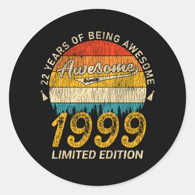 Sticker Rond 26 Ans 1999 Retro Awesome 26e anniversaire Cadeau (Devant)