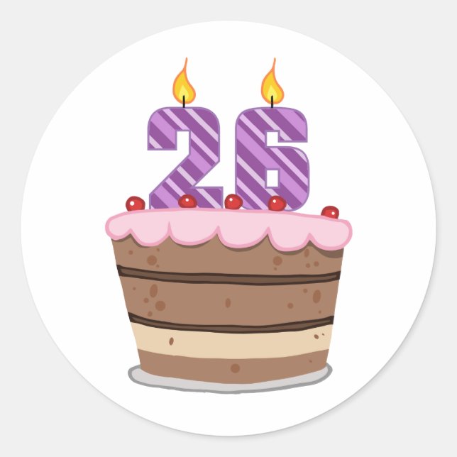 Sticker Rond 26 ans sur le gâteau d'anniversaire (Devant)