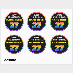 Sticker Rond 27e anniversaire : Arc-en-ciel coloré # 27, Nom pe