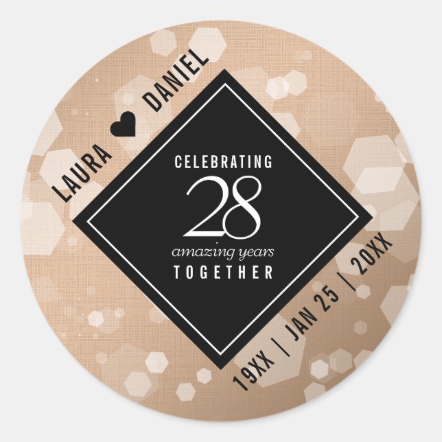 Sticker Rond 28e anniversaire du Mariage de lin élégant (Devant)