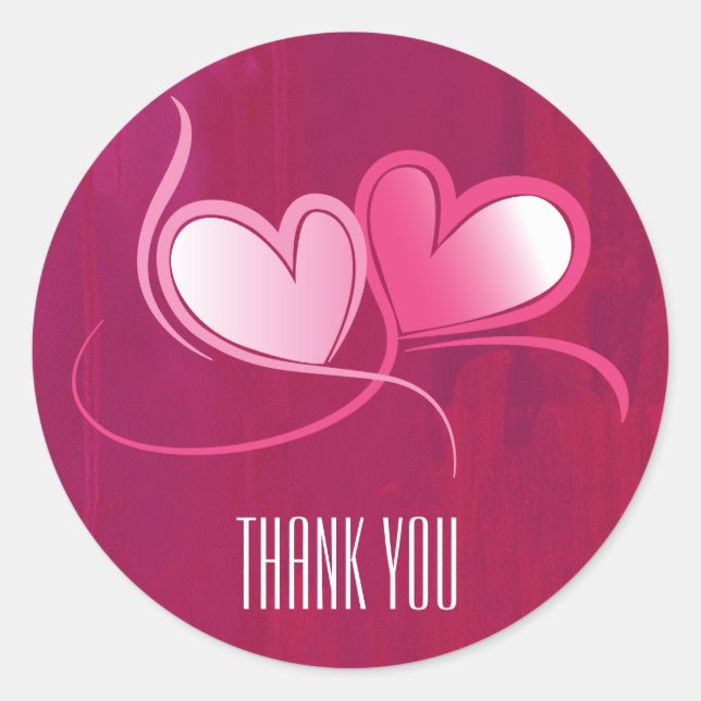 Sticker Rond 2 Coeurs dansant sur Fuschia Merci rose (Devant)