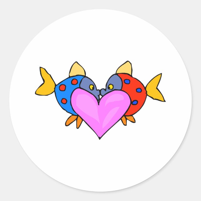 Sticker Rond 2 poissons en train de s'embrasser (Devant)