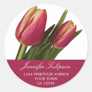 Sticker Rond 2 tulipes roses et jaunes